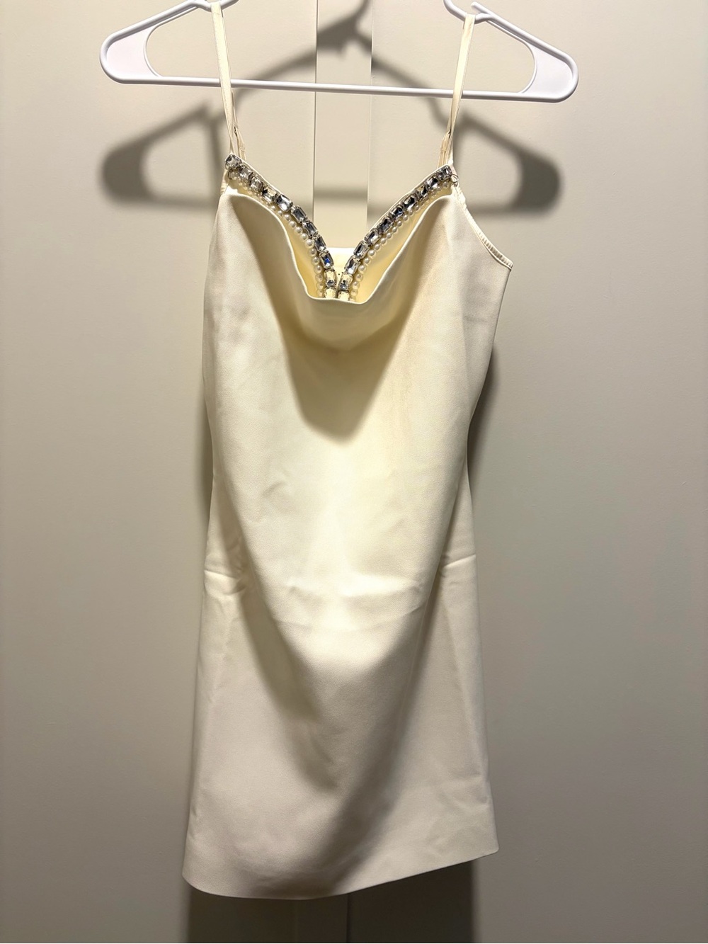 Elegant Cream Embellished Cowl Neck Slip Dress